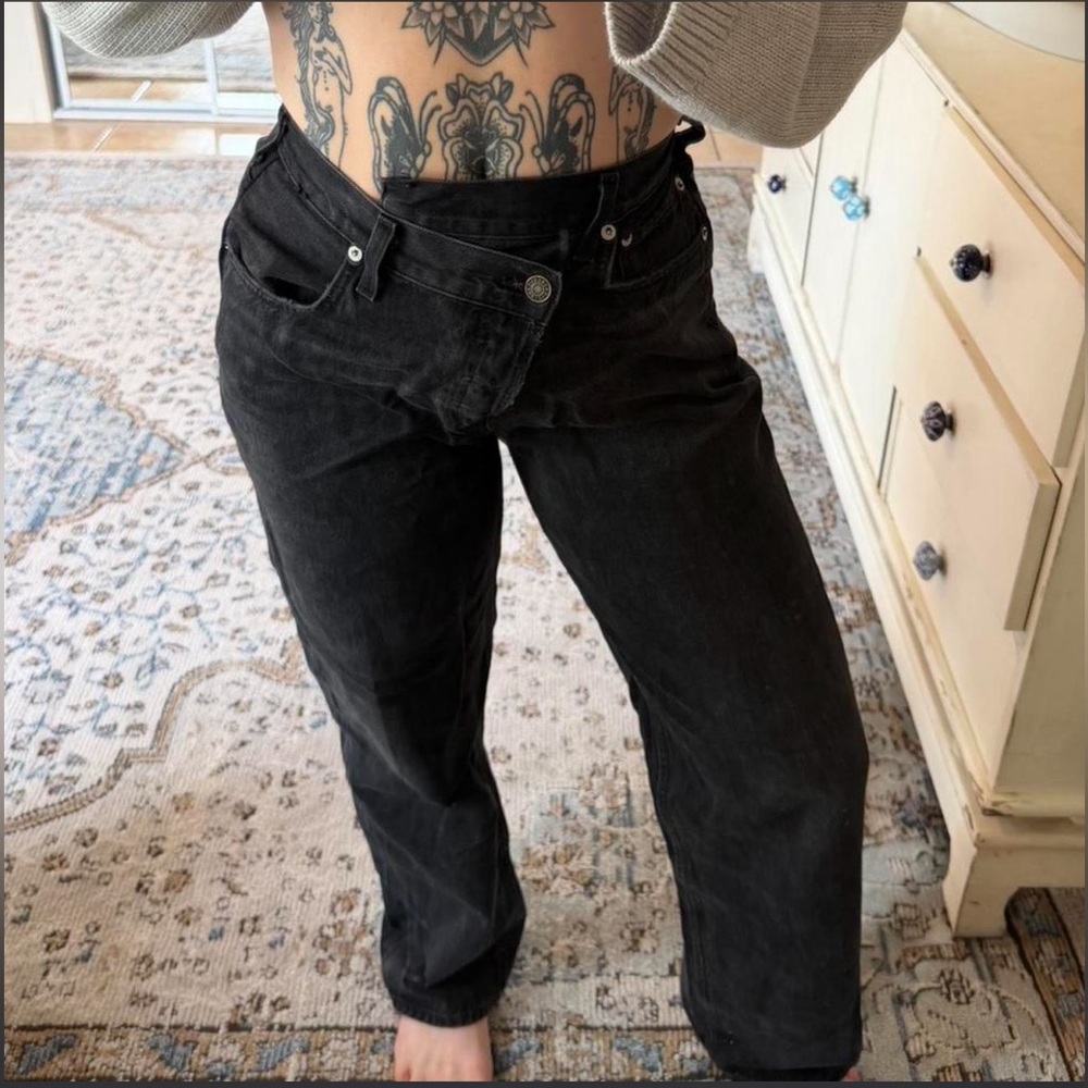 AGOLDE Black Criss Cross Straight Leg Jeans